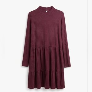 Chic Soul Burgundy Ribbed Knit Babydoll Dress 3X